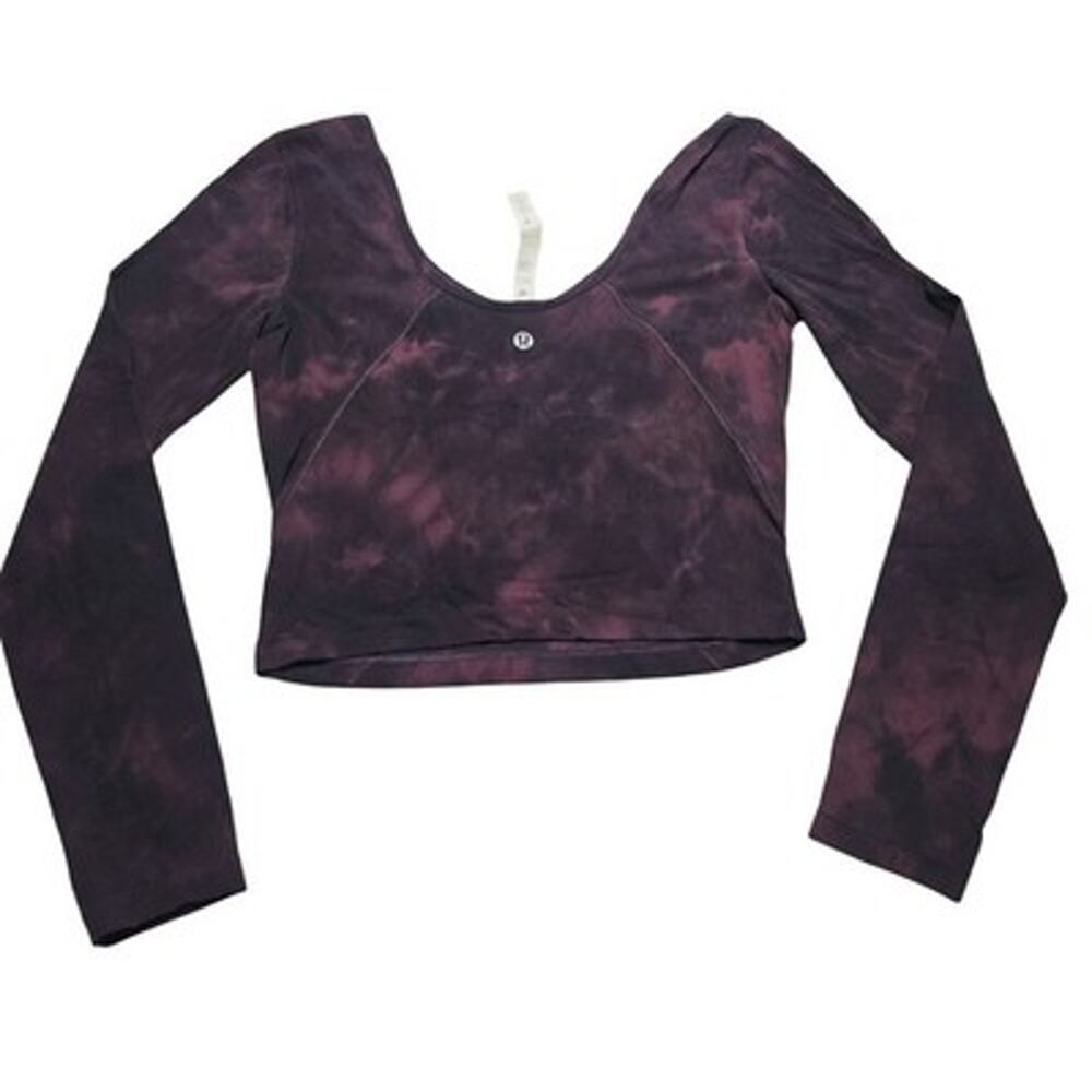 Lululemon Womens Align Long Sleeve Crop Top Size 6 Burgundy Tie-Dye Print